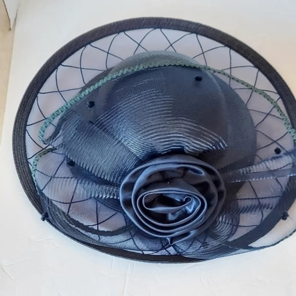 Kentucky‎ Derby Vintage Lord & Taylor Navy Blue Olefin Wide Brim Hat main image 4